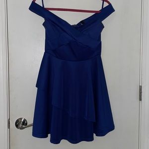 Off the Shoulder Blue Mini Dress